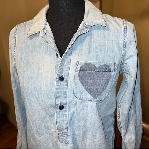 Madewell Little Love Blue Denim Chambray Pullover Hi/Low Tunic Top Size XS - Picture 3 of 12